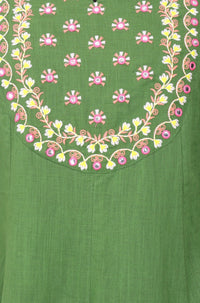 Green Embroidered Pure Cotton Flared Kurta