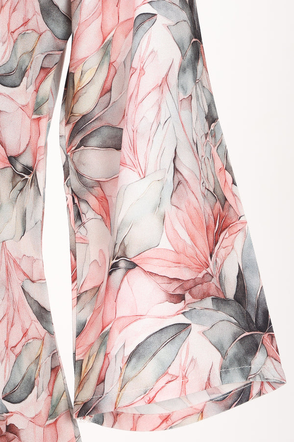 Off White Floral Printed Rayon Flared Kurta