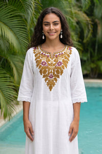 White Embroidered Pure Cotton Flared Kurta