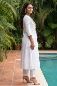 White Embroidered Pure Cotton Flared Kurta