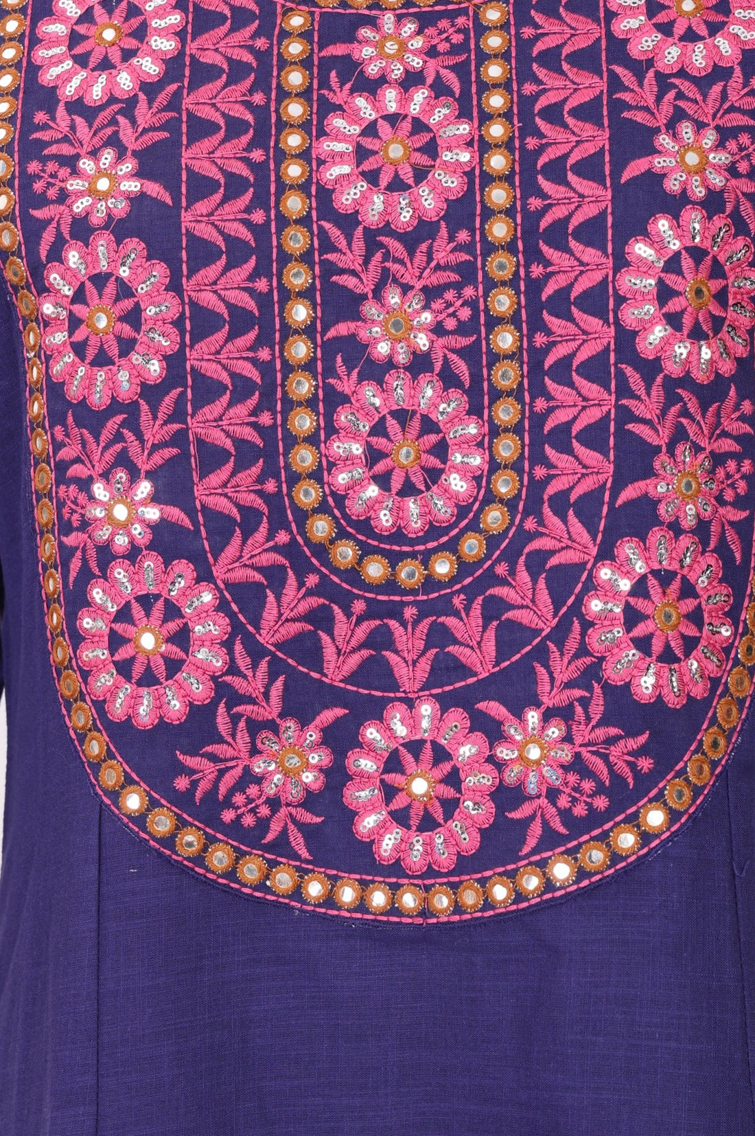 Purple Embroidered Pure Cotton Flared Kurta
