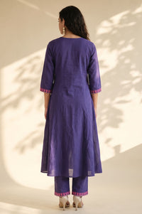 Purple Embroidered Pure Cotton Flared Kurta