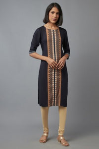 Black Boat Neck Printed kurta