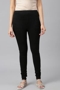Black Solid Plain Skinny Cotton Churidar