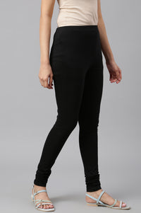 Black Solid Plain Skinny Cotton Churidar