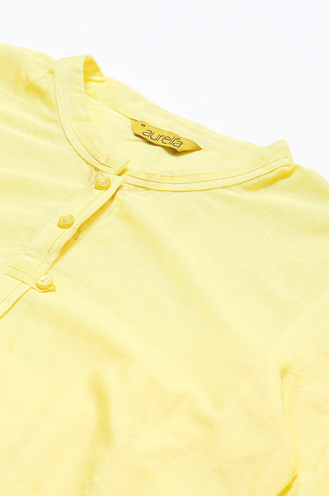 Yellow Mandarin Neck Solid kurta