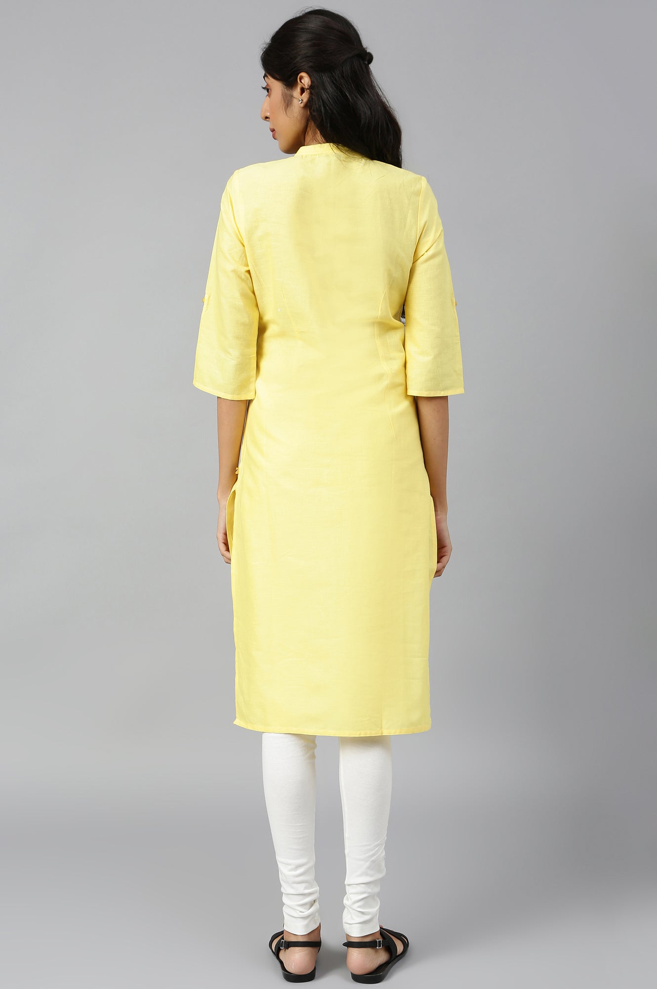 Yellow Mandarin Neck Solid kurta