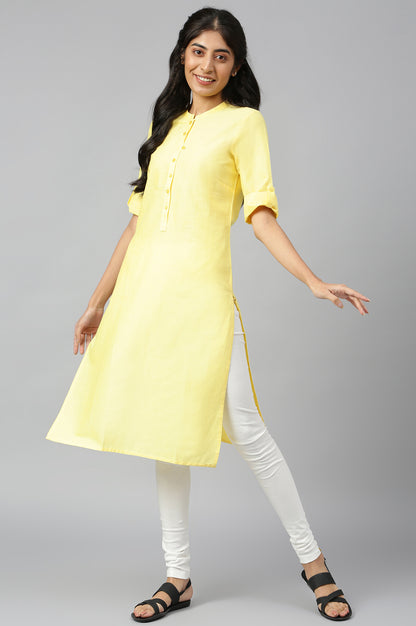 Yellow Mandarin Neck Solid kurta