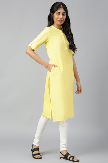 Yellow Mandarin Neck Solid kurta