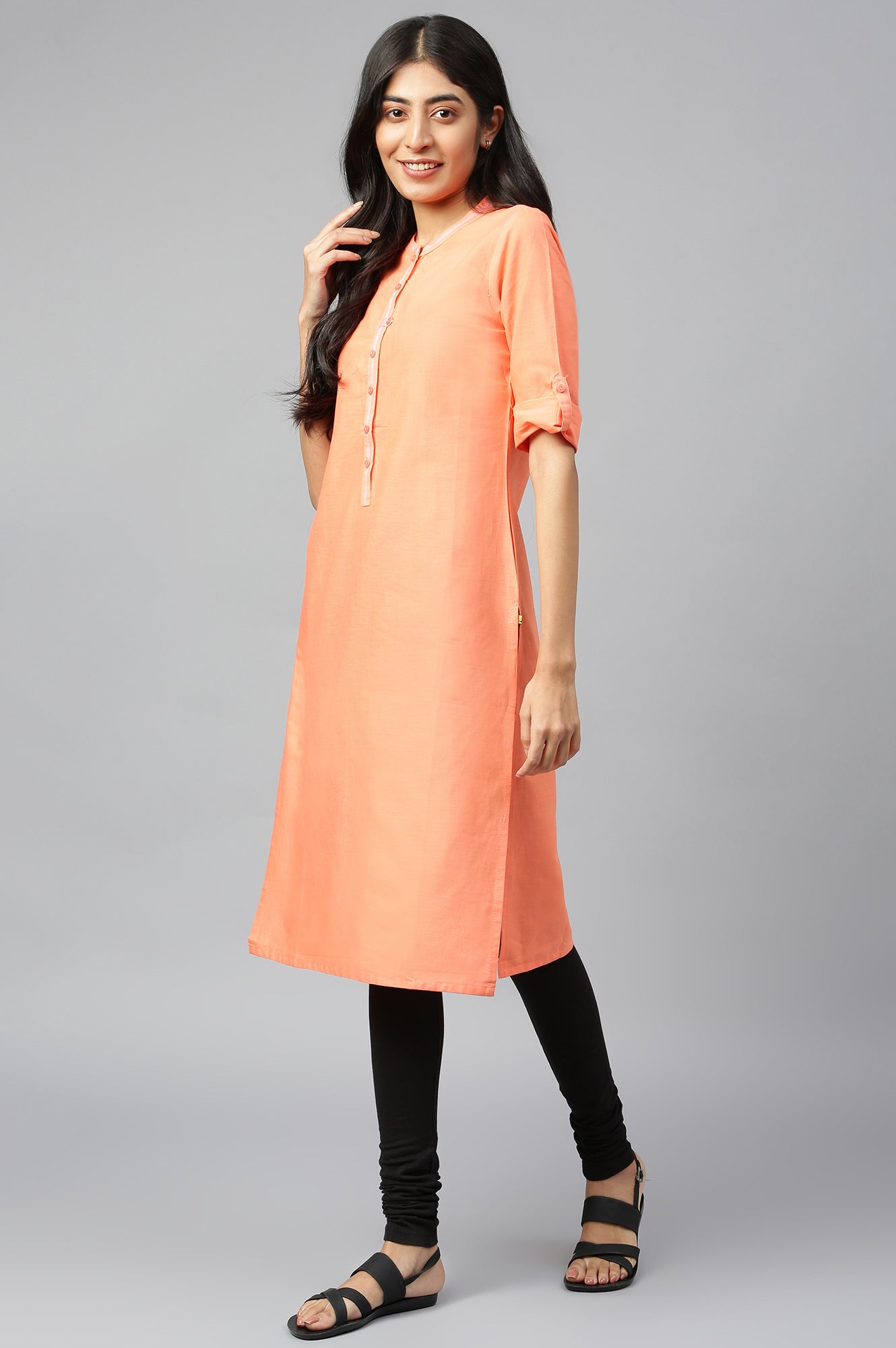 Coral Mandarin Neck Basic kurta