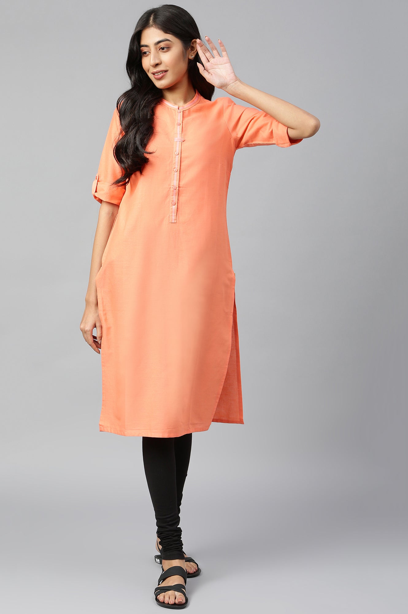 Coral Mandarin Neck Basic kurta