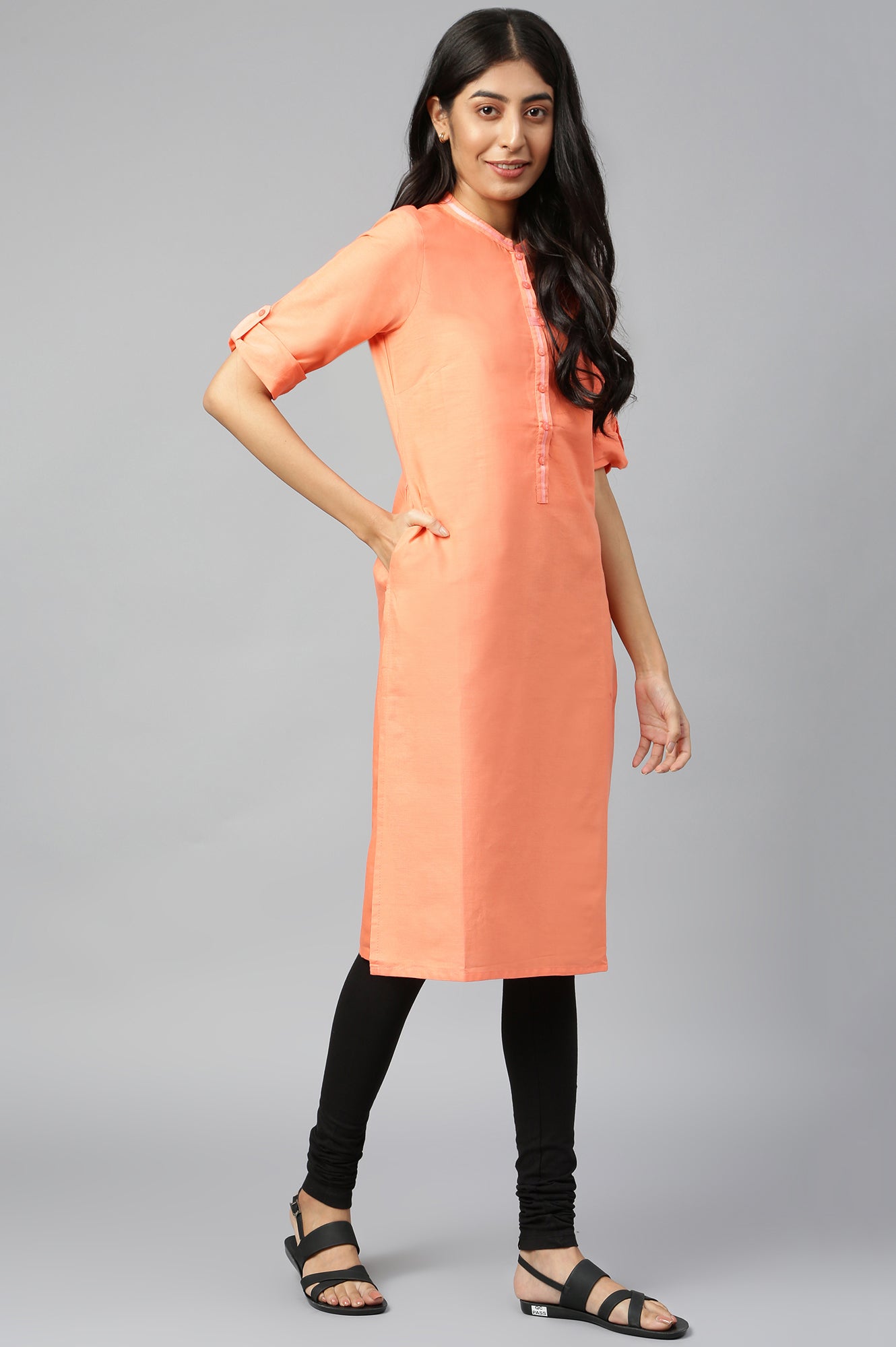 Coral Mandarin Neck Basic kurta