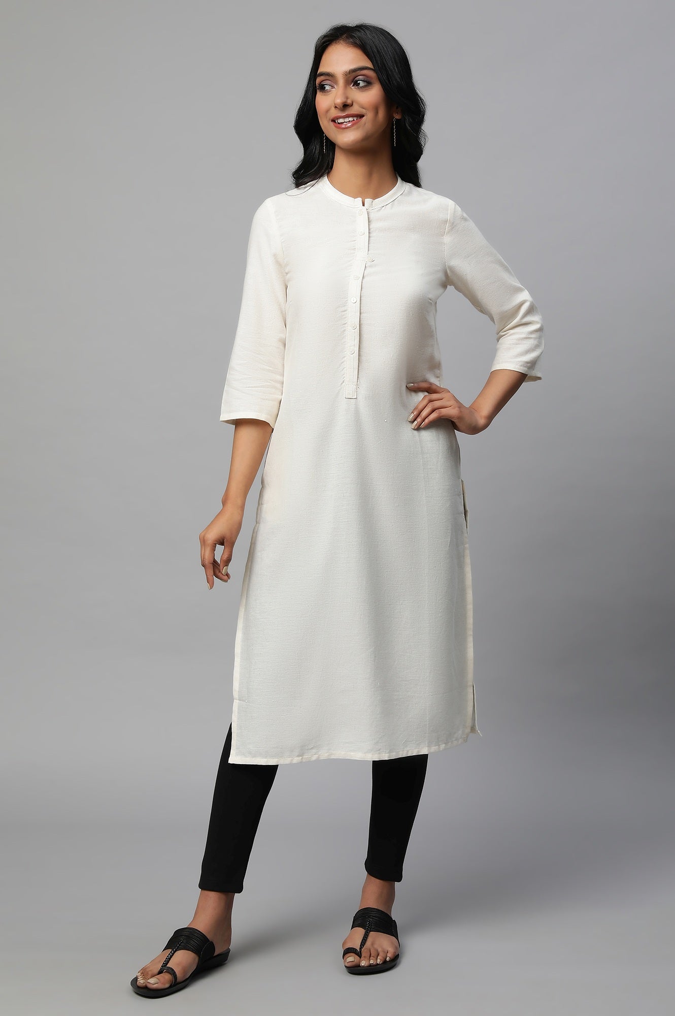 Ivory Mandarin Neck Basic kurta