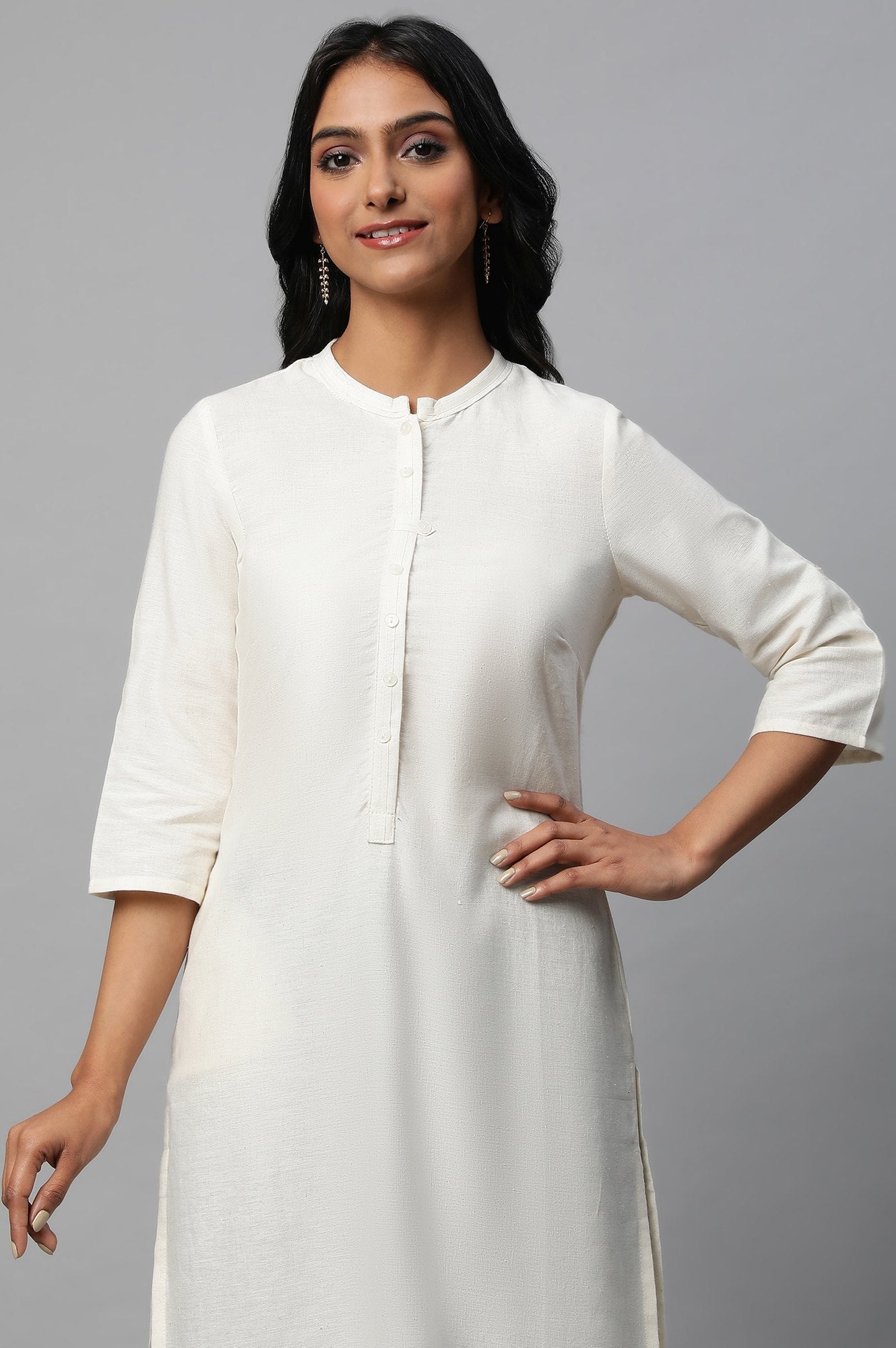 Ivory Mandarin Neck Basic kurta