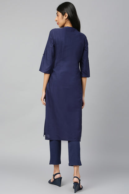 Navy Blue Mandarin Neck Basic kurta