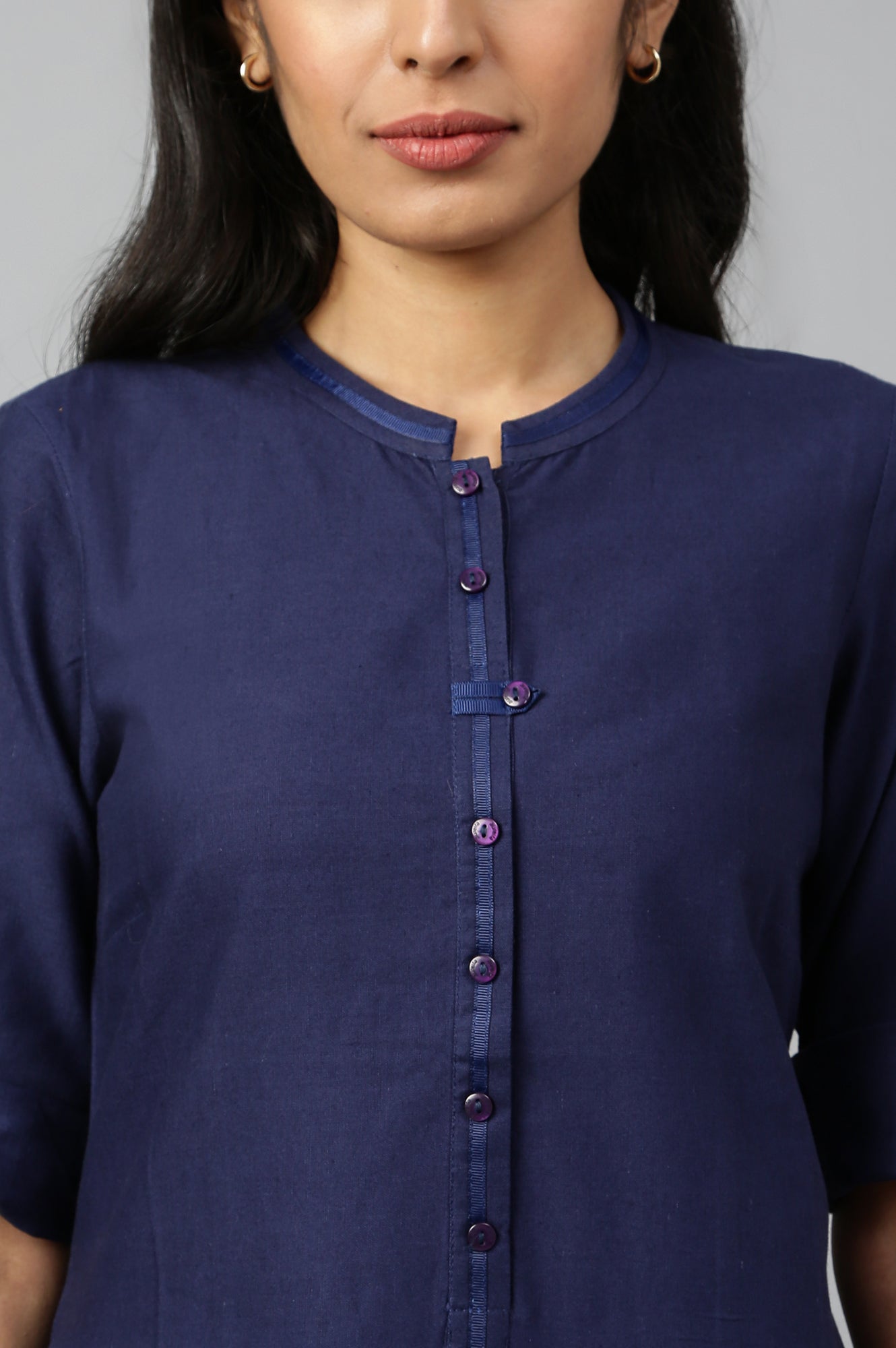 Navy Blue Mandarin Neck Basic kurta