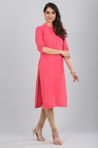 Pink &amp; Off-White Printed 3/4 Sleeve kurta