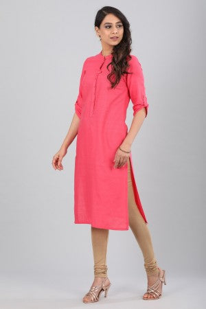 Pink &amp; Off-White Printed 3/4 Sleeve kurta