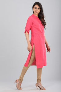 Pink &amp; Off-White Printed 3/4 Sleeve kurta