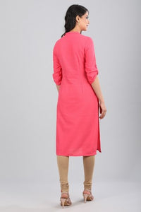 Pink &amp; Off-White Printed 3/4 Sleeve kurta