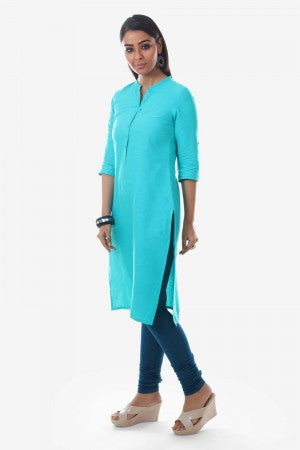 Blue & Off-White Printed Round Neck kurta