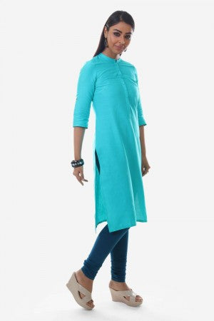 Blue & Off-White Printed Round Neck kurta