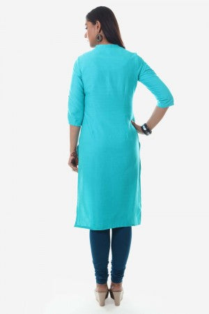 Blue & Off-White Printed Round Neck kurta