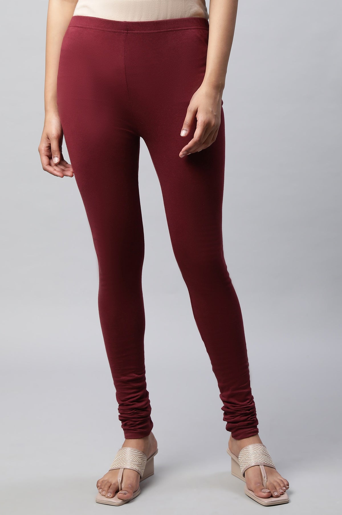 Maroon Knitted Churidar - S