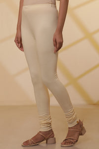 Beige Zari Pure Cotton Straight Kurta and Churidar Set