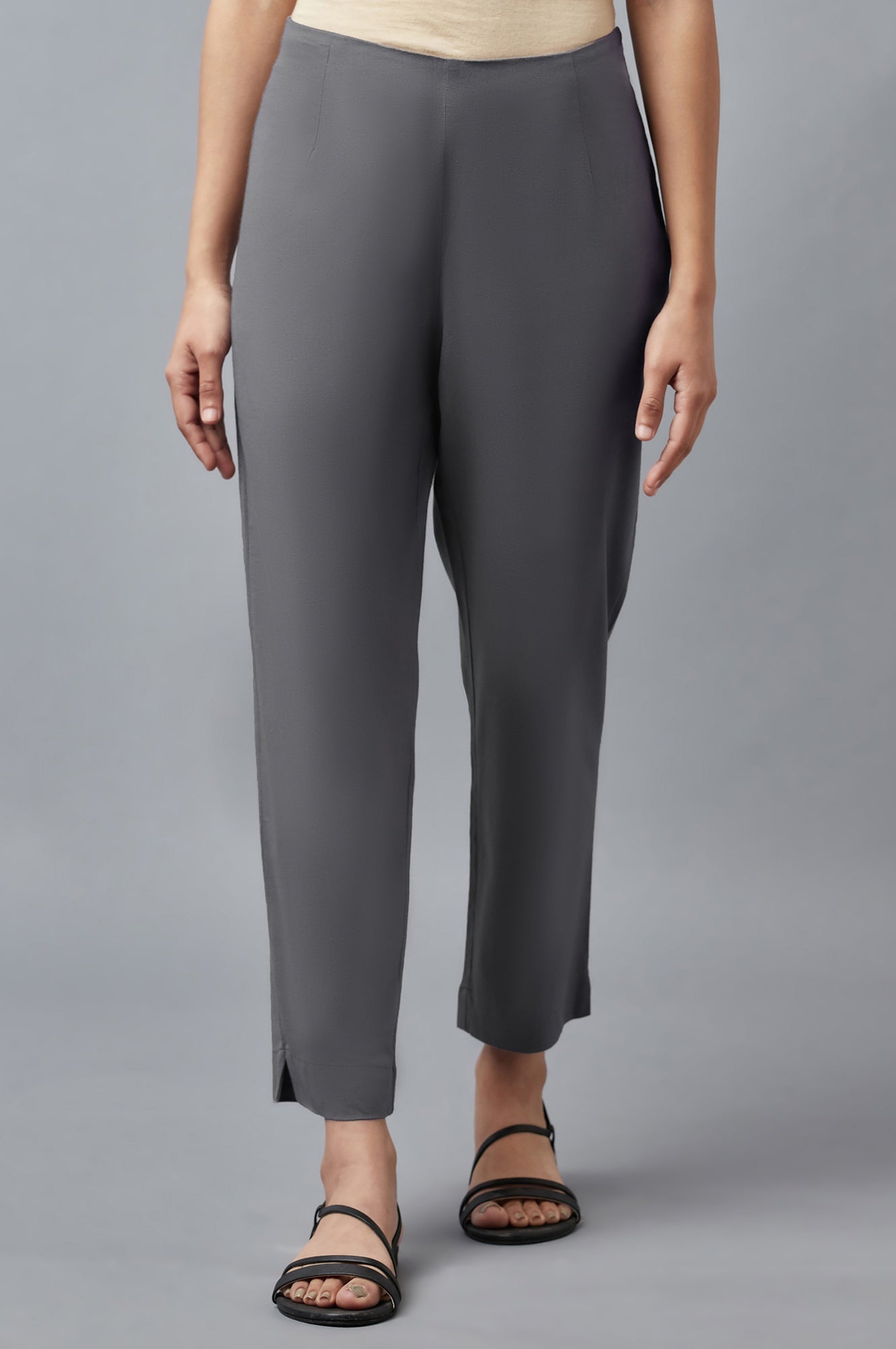 Grey Solid Trousers