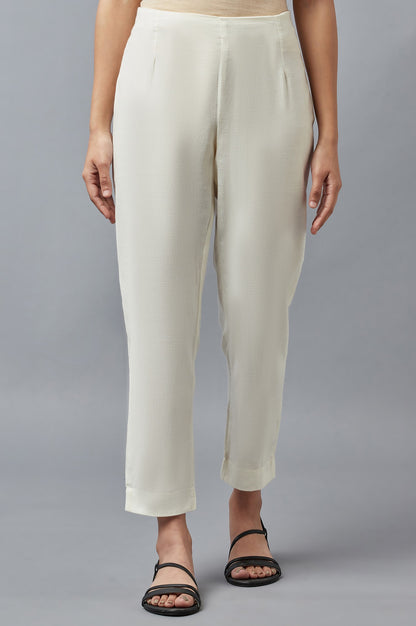 White Solid Trousers