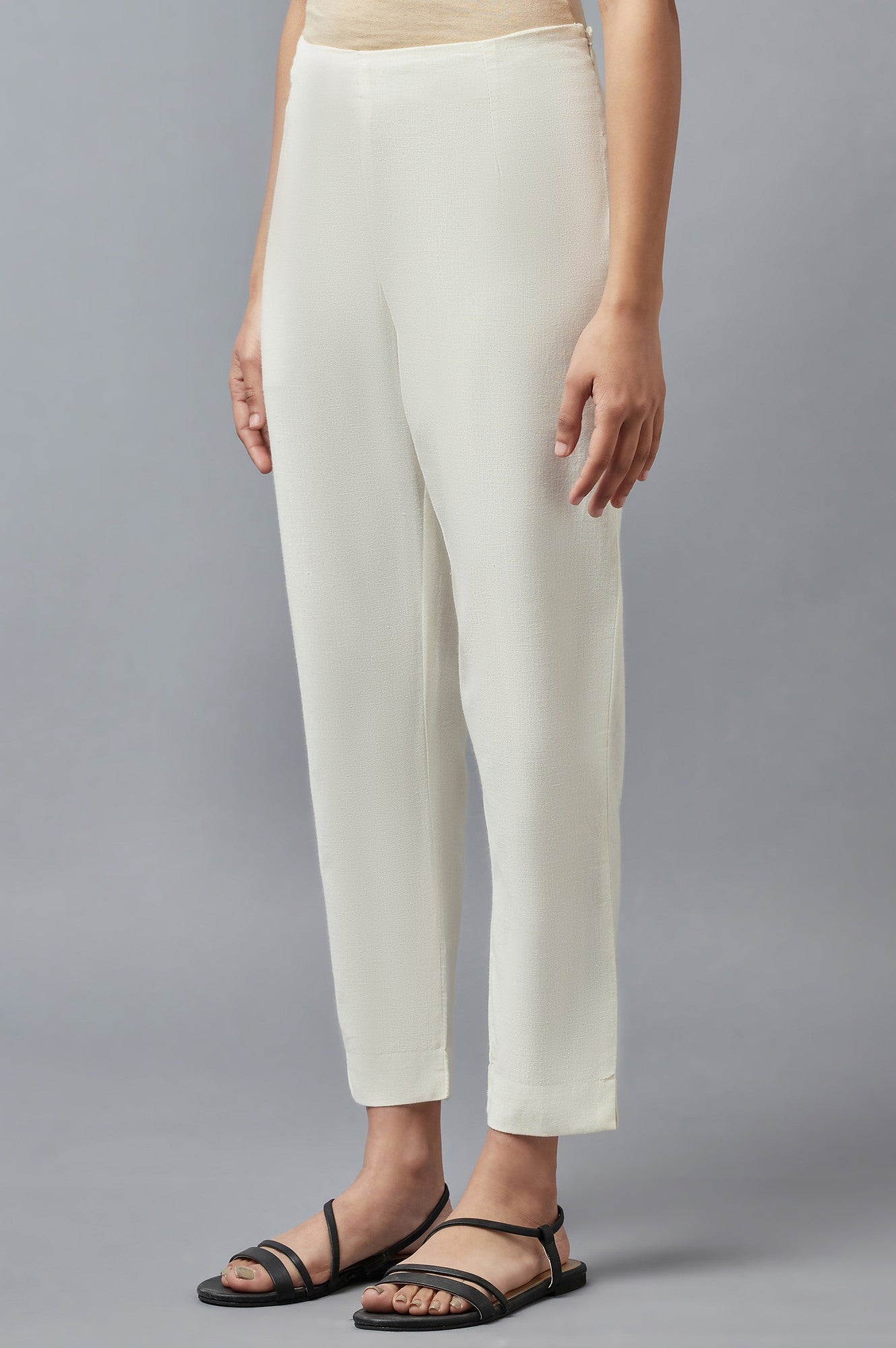 White Solid Trousers