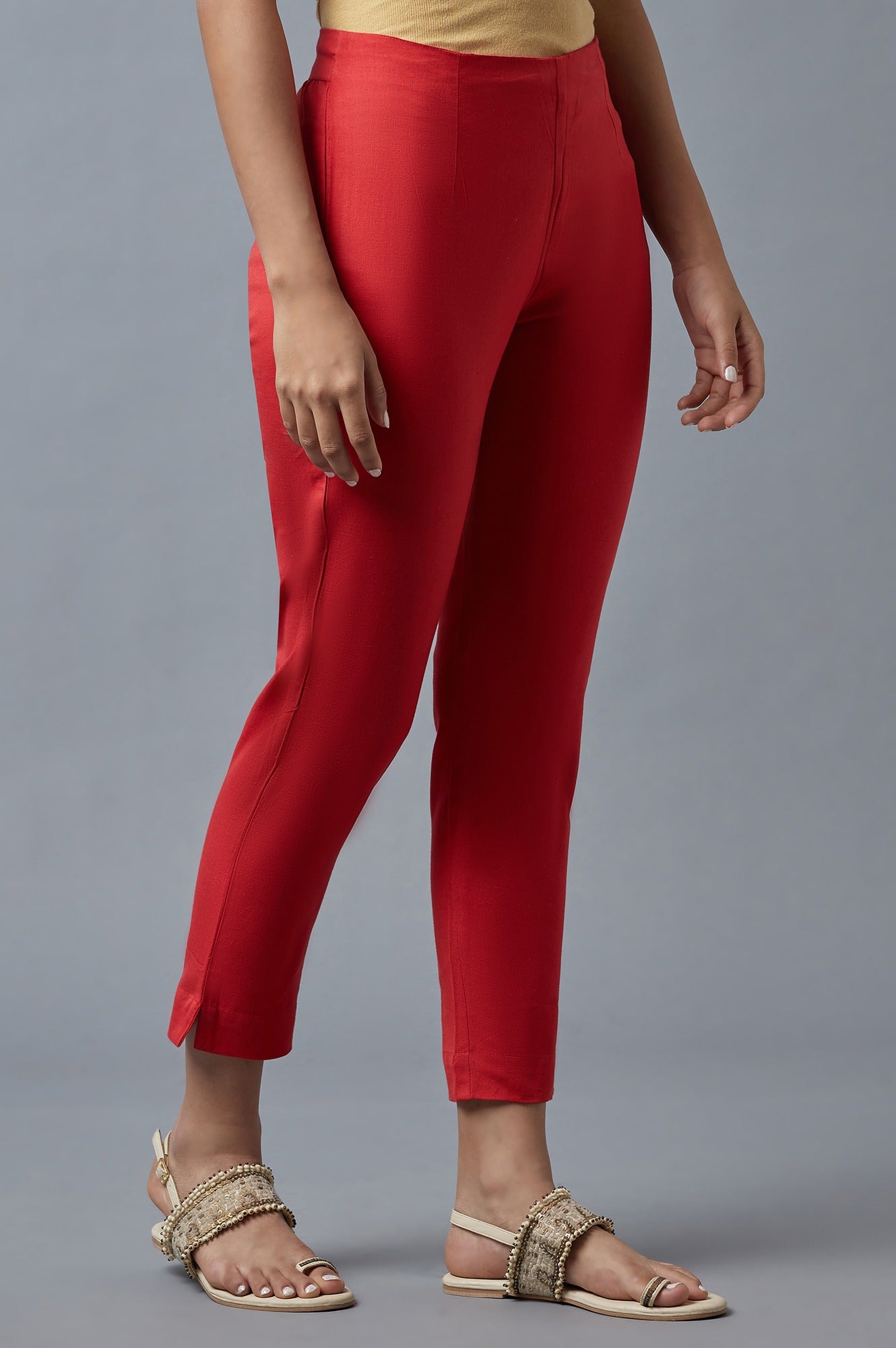 Red Solid Trousers