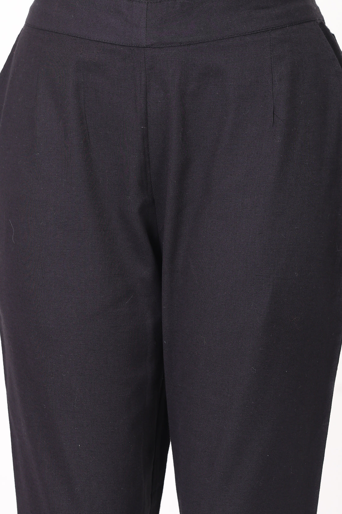 Black Straight Fit Ankle Length Mid Rise Trousers