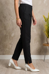 Black Straight Fit Ankle Length Mid Rise Trousers