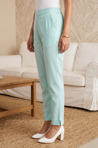 Mint Green Straight Fit Ankle Length Mid Rise Trousers
