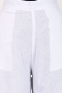 White Solid Cotton Flax Wide Leg Ankle Length High Rise Palazzo