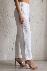 White Solid Cotton Flax Wide Leg Ankle Length High Rise Palazzo