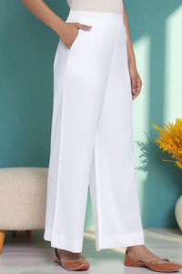 White Solid Rayon Palazzos in Ankle Length