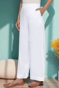 White Solid Rayon Palazzos in Ankle Length