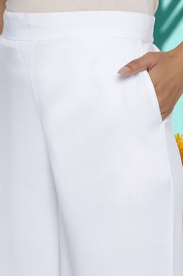 White Solid Rayon Palazzos in Ankle Length