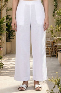 White Solid Cotton Flax Palazzo