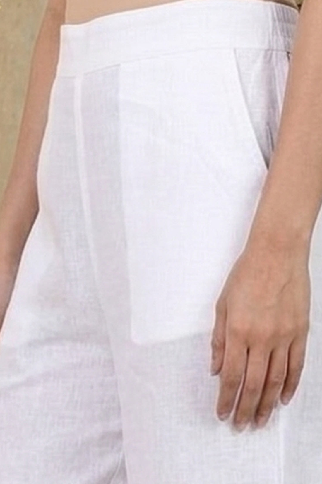 White Solid Cotton Flax Palazzo
