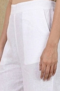 White Solid Cotton Flax Palazzo