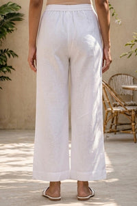 White Solid Cotton Flax Palazzo