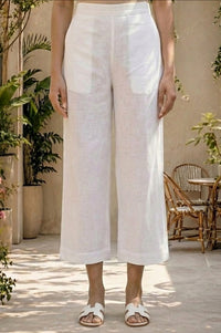 White Solid Cotton Flax Wide Leg Cullotes