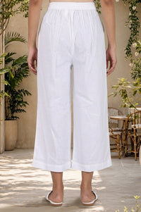 White Solid Cotton Flax Wide Leg Cullotes