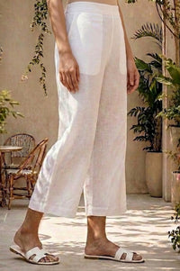 White Solid Cotton Flax Wide Leg Cullotes