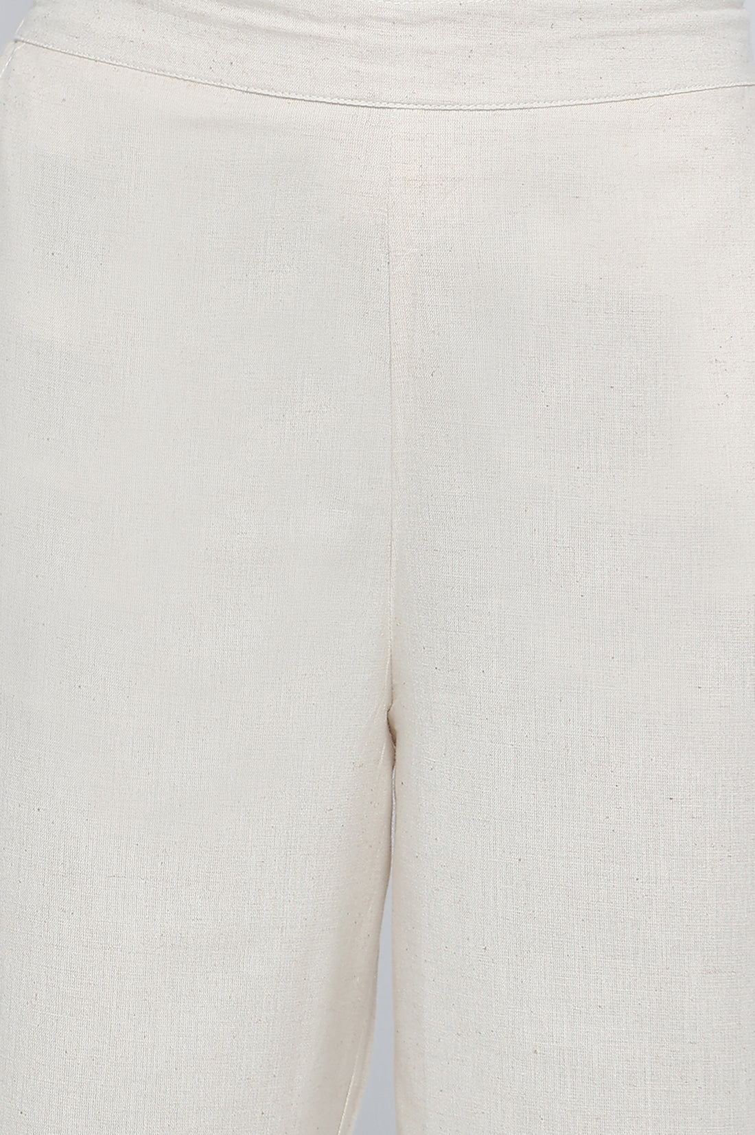 Off White Solid Cotton Flax Culottes in Calf Length