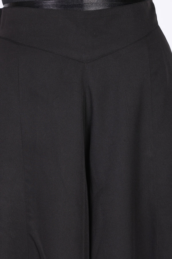 Elleven Women's Black Solid Crepe Wide Leg Flared Ankle Length Palazzo
